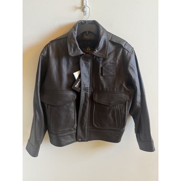 NEW Perrone Aviation UPS Brown Leather Bomber Jacket Mens Large Removable Liner - Picture 5 of 16